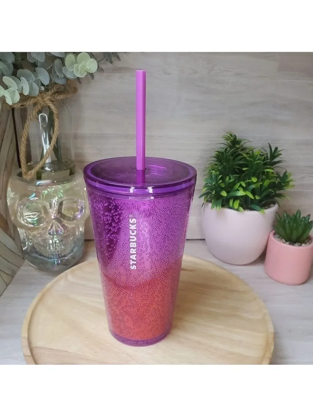 Starbucks Ombre Pink Purple Bubbles Shine Bubbleseed Grande Tumbler *